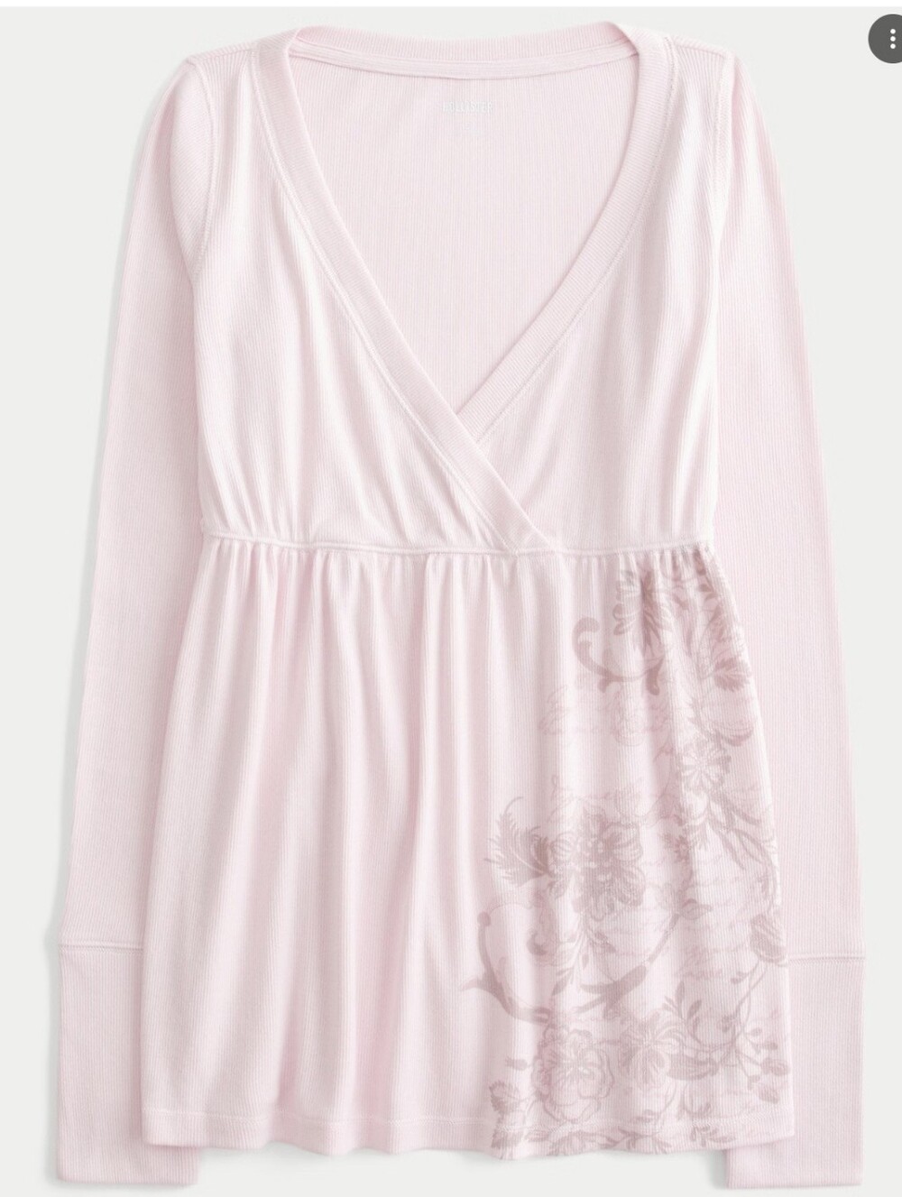 Hollister Long Sleeve V Neck Floral Babydoll Top